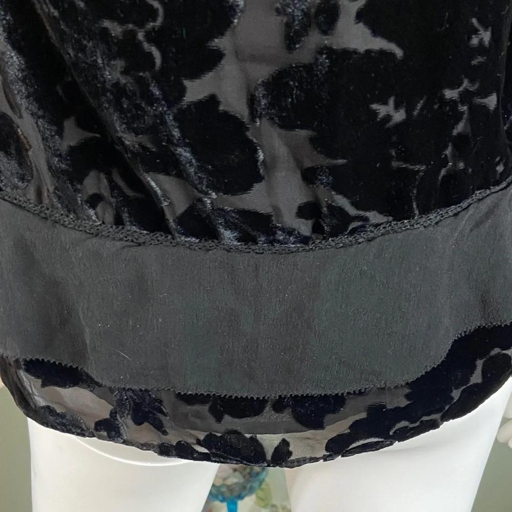 Parker Black Sheer Floral Burnout Velvet Tank Top Ruffle Silk Blend Small Floral - Picture 10 of 13